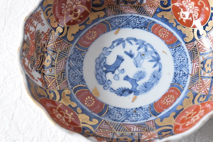 冨貴長春 古伊万里 花唐草獣図 色絵 なます皿 六客 中皿 鉢 錦手【CM12
