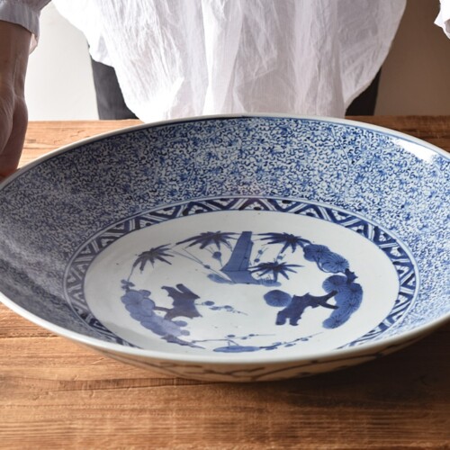 古伊万里 伊万里 大皿 微塵唐草 蛸唐草 尺4寸 鑑賞陶器 蔵出し 1客 古