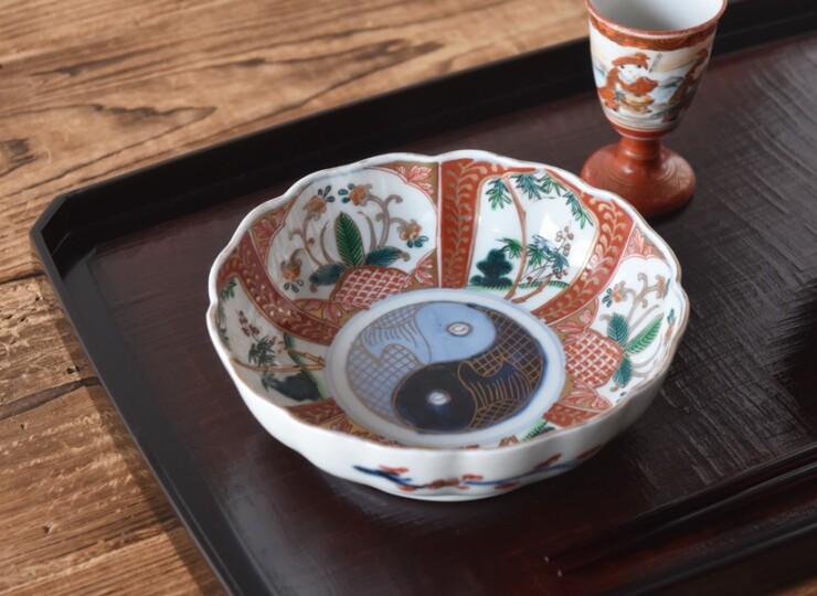 骨董 古伊万里 金継 金彩 色絵膾皿 江戸時代