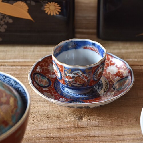 冨貴長春 蓋付き茶碗 古伊万里 赤絵 鶴宝尽くし 富貴長春 大振り蓋茶碗