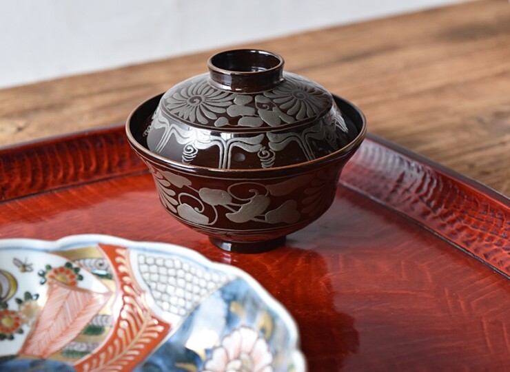 羊歯葉蒔絵棗 木製真塗 銘無し 茶道具 シダ植物 T707