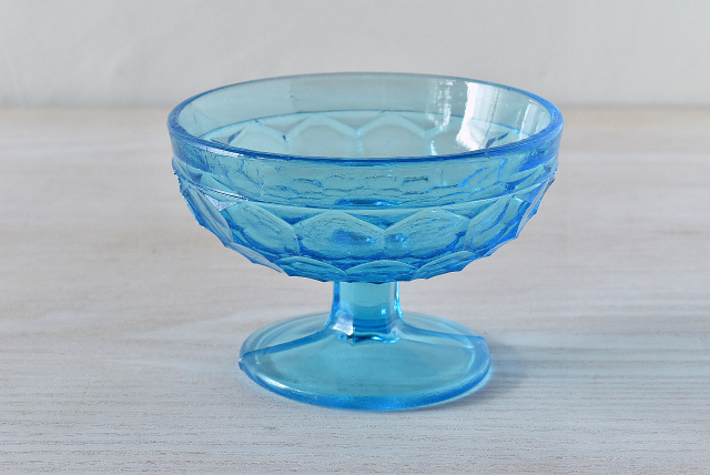 レトロ アンティーク 青色 フラワー型ガラスボウル 氷コップ デザート