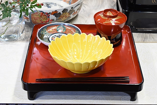 明治40年 輪島塗 大極上本堅地 足付き膳 供養膳 +丸