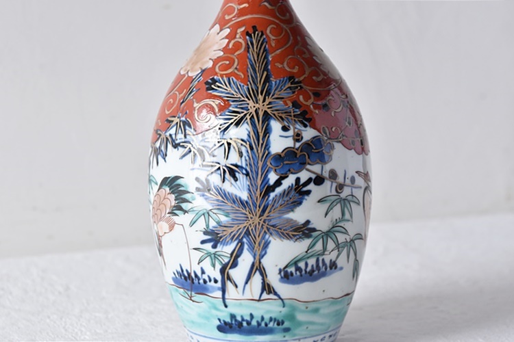 伊万里】道悦作 花瓶 一輪挿し 美品 贈答品 古伊万里 古染付 竹虎図