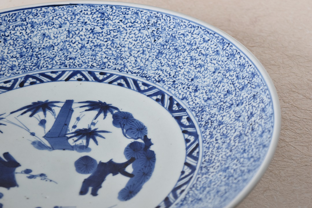 古伊万里 染付 微塵唐草の図 4寸皿 E409AS-CUt 古伊万里 染付 微塵