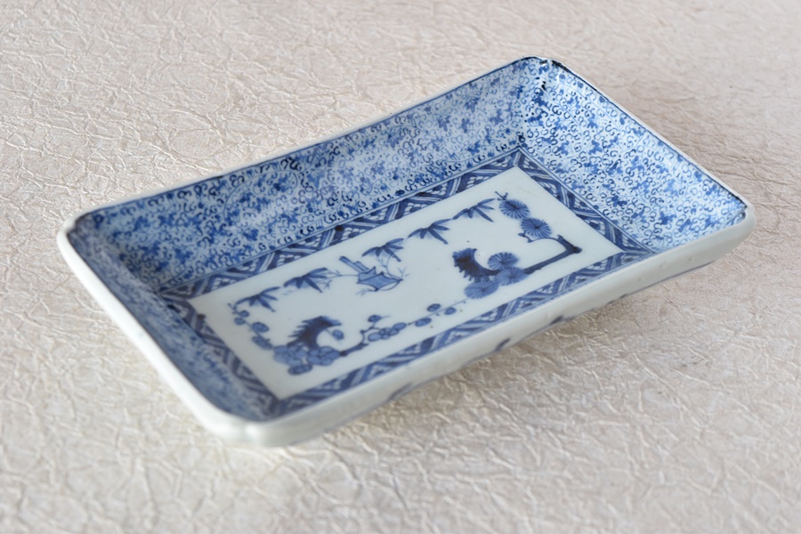 骨董 アンティーク 古伊万里 色絵 花唐草文様 膾皿 なます皿 2枚 骨董