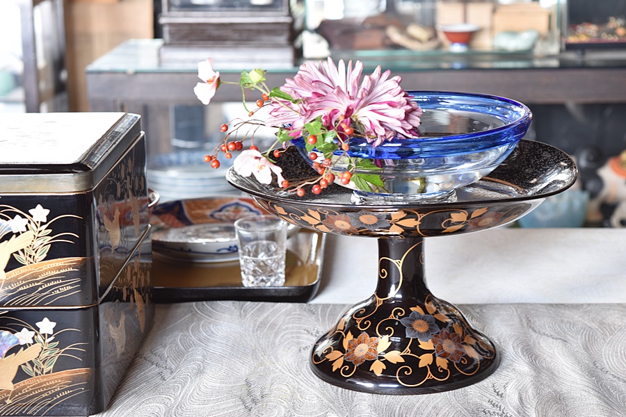 漆芸 輪島塗 久保田春光堂 三方台・瓶子一対 三宝 木製 仏具【MA497