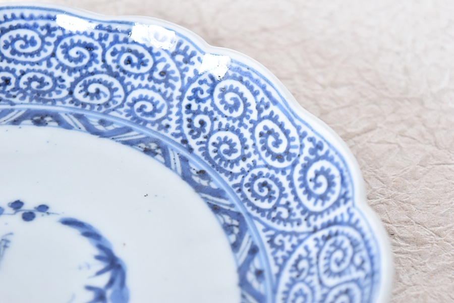 母』 古伊万里 染付 印判 みじん唐草 尺4寸 大皿 （708D②） 母』 古