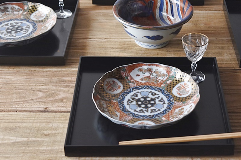 骨董 古伊万里 七寸皿 色絵 輪花 アンティーク 中皿 陶器 4枚 皿 骨董