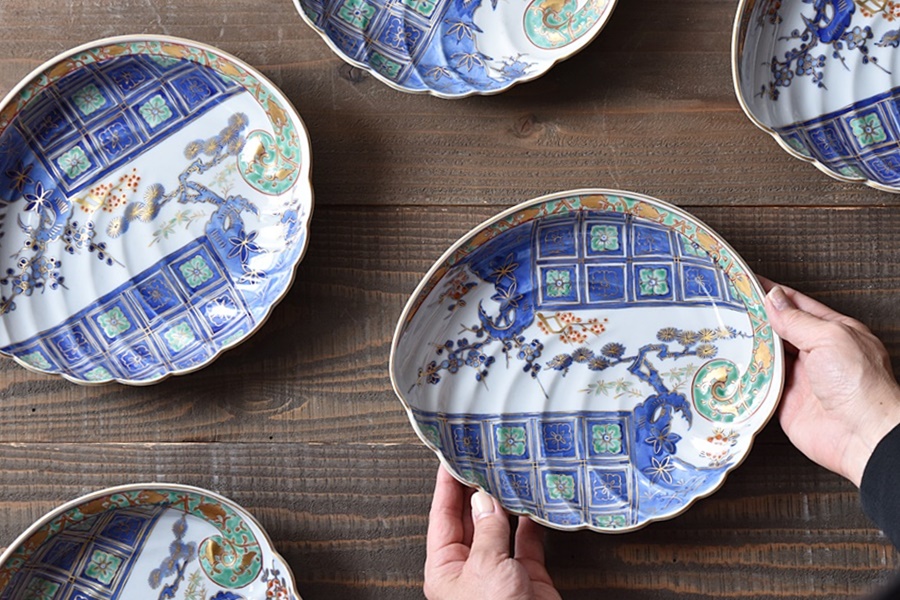 古伊万里 古伊万里 染付 皿2枚 貝尽くし紋様 変形皿 2枚