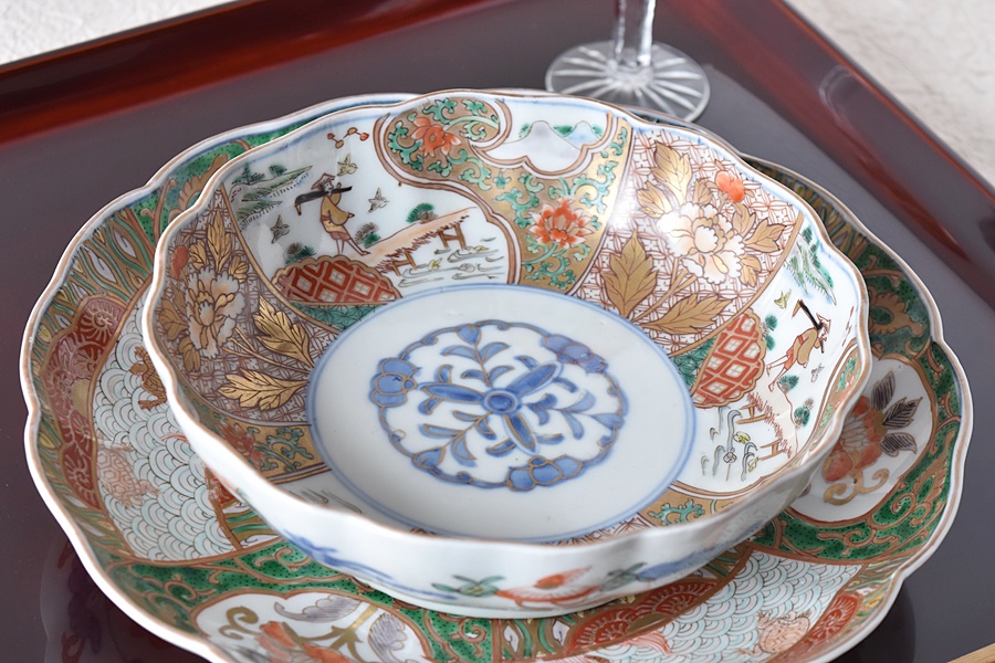 古い明治薩摩超絶細密画小鉢碗/芸者童女仏僧風俗画/里帰り伊万里唐津