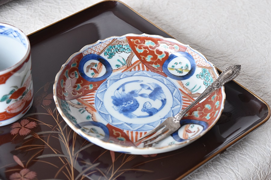 江戸、古伊万里、瑠璃、金彩窓絵、特大、楼閣山水図。無傷！ 江戸、古