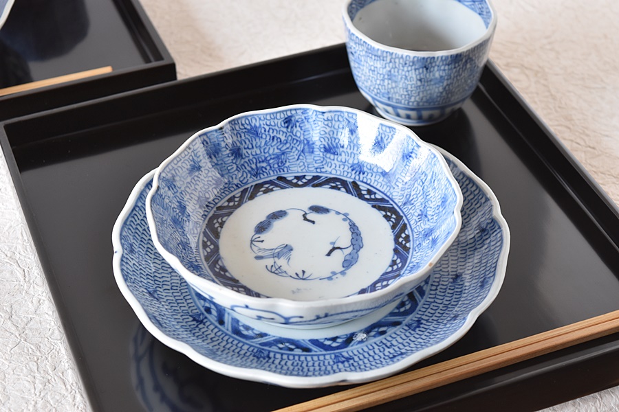 時代物 色絵草花紋 大皿 径約37.5cm 太明成化年製 初期古