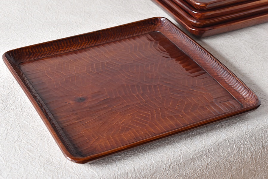 赤茶色の漆製の長方形の卓上膳×5枚セット 赤茶色