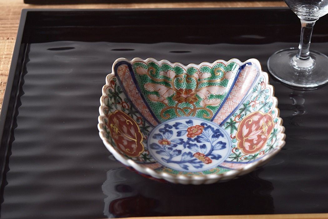 骨董 アンティーク 古伊万里 染付 柘榴文 小皿 輪花皿 3枚 大明弘治年