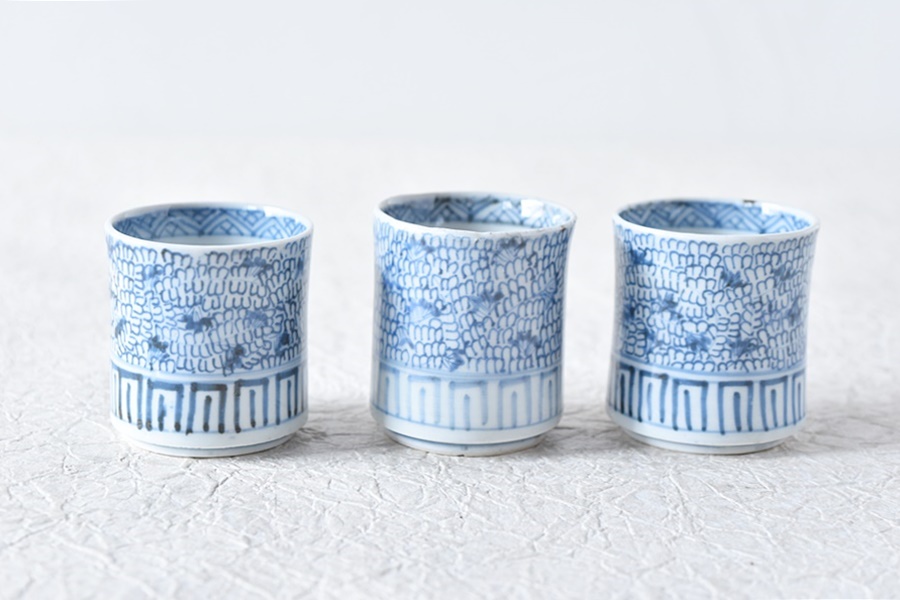 蕎麦猪口□微塵唐草紋 古伊万里染付ソバチョコ 成化年製 時代物骨董品