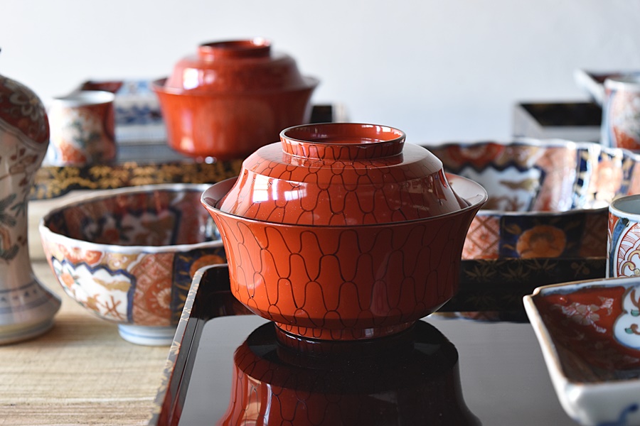 輪島塗 吸物椀 蓋付 朱塗 桐模樣 今百 10個 輪島塗吸物椀蓋付朱塗桐