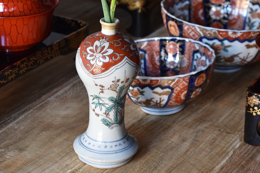 339 古伊万里色絵松竹梅図半筒茶碗 無疵美品 幕末 339 古伊万里色絵