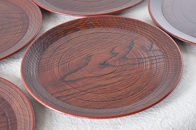 天然木製漆塗 讃岐彫 後藤造 荒挽丸盆 刳り盆 5枚セット - 生活骨董と