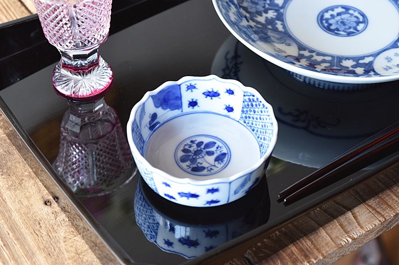 A926-2/小川文斉 造/花文字向付鉢5客/中鉢/盛鉢/飾鉢/