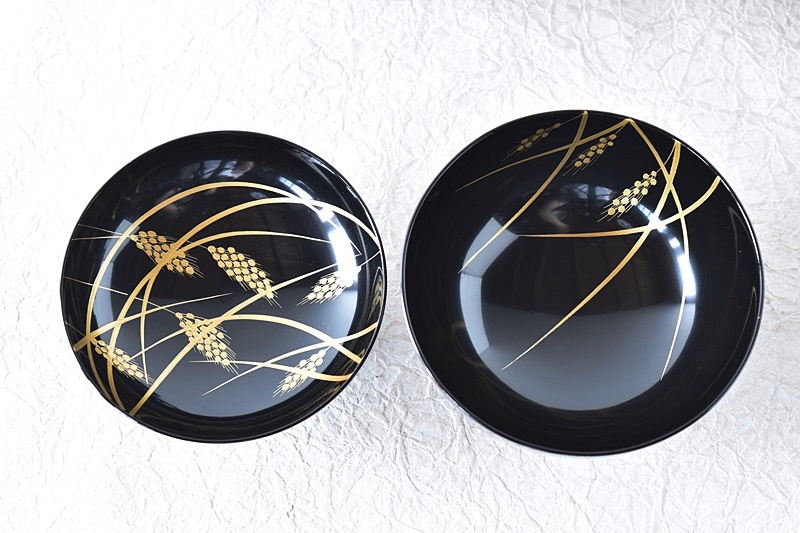 象彦製・黒塗り蒔絵碗 京都 平安象彦 稲穂蒔絵 平安象彦