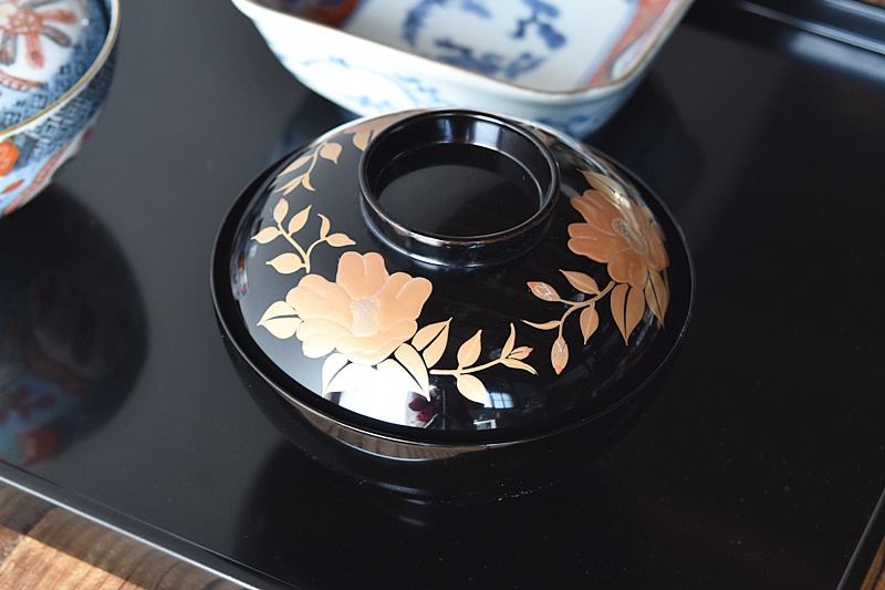 送料無料 江戸～明治日本橋老舗黒江屋 蔦家紋 本塗地散菊花金蒔絵吸物