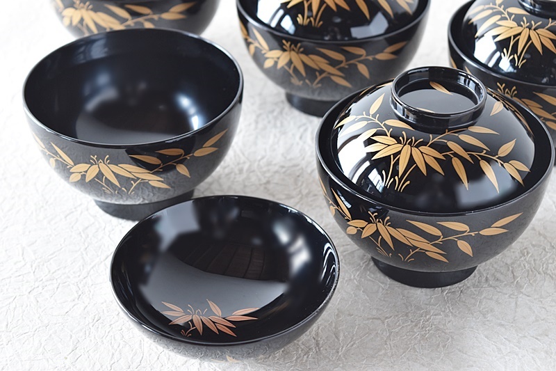 漆器 輪島塗 沈金 金蒔絵 羽 亀 鳳凰 木製 蓋付椀 お煮物椀 吸物