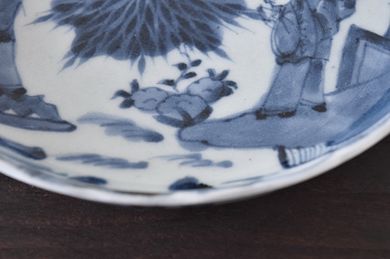 古伊万里 染付 竹林賢人図 輪花型 七寸皿 - 生活骨董と古布の