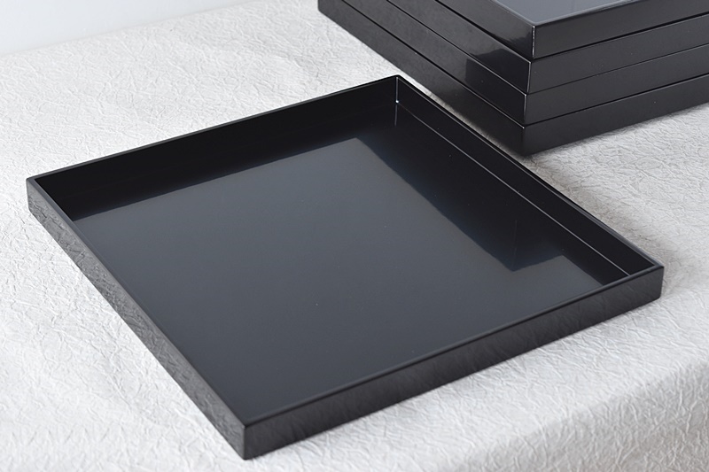 未使用 懐石道具 天然木製 輪島塗 朱塗 波蒔絵 折敷5客 栞 共箱