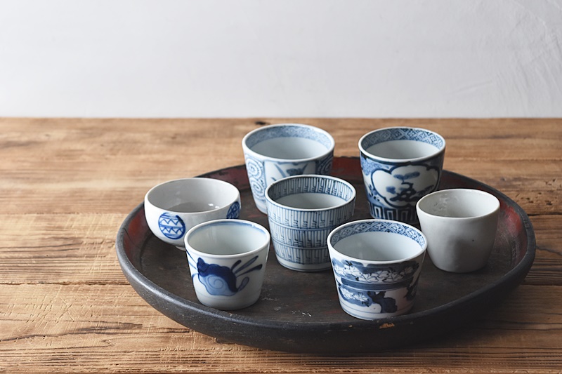 骨董 アンティーク 古伊万里 染付 雨降文様 蕎麦猪口 フリーカップ 酒