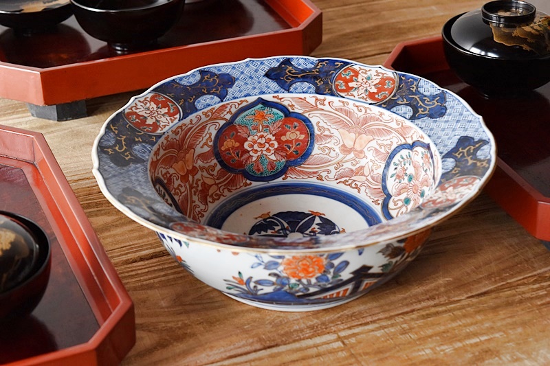 古伊万里染錦草花鉢