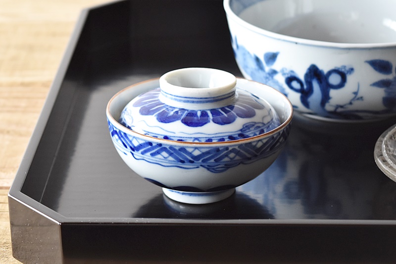 小皿 3枚 梅文様 花弁縁 染付 色絵付 茶縁 南州 明治