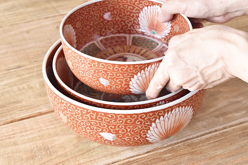 鉢 大鉢 色絵付け 赤絵 明治 大正 蛇の目 鳳凰 草文様 【公式通販】