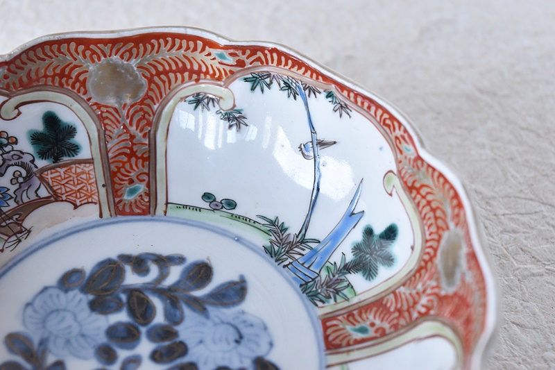皿 古伊万里 明治 大正 色絵付 金彩 松竹梅 梅 花唐草 訳あり 欠け 皿