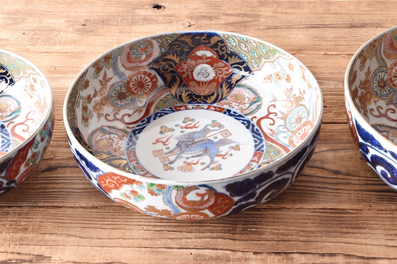 ㉗古伊万里 色絵鉢 二重高台 麒麟 鉢 【公式通販】