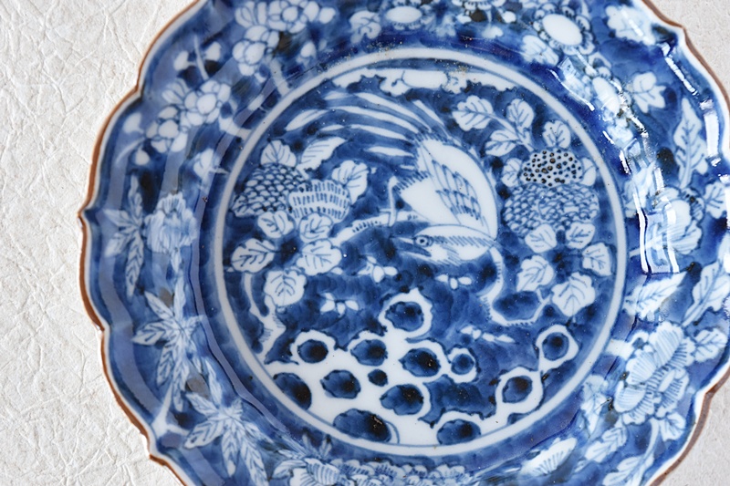 アンティーク 染付 渦福 花唐草 向付 4客 セット 60420 アンティーク 染付