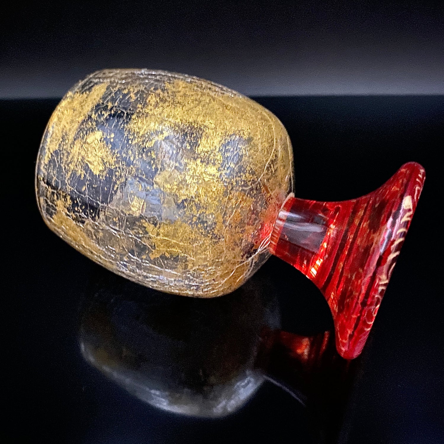 坂田 甚内（Jin）作 手吹き硝子 赤金彩 金箔 金彩 玻璃盃深甚紋グラス