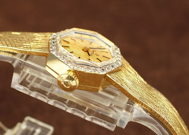 オメガ アンティーク 14KYG レディース 8角ケース 豪華ダイヤ巻き