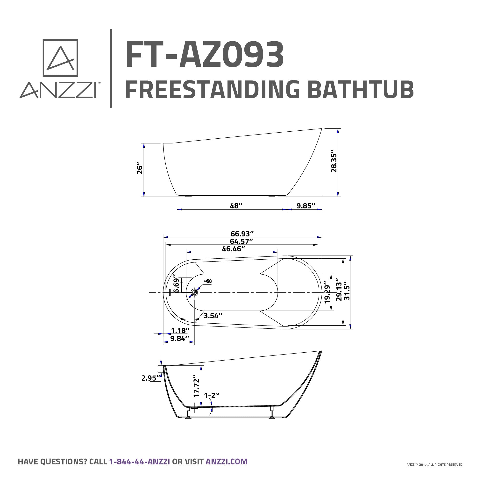 FT-AZ093 - ANZZI Trend Series 67 in. x 32 in. Flat Bottom Acrylic