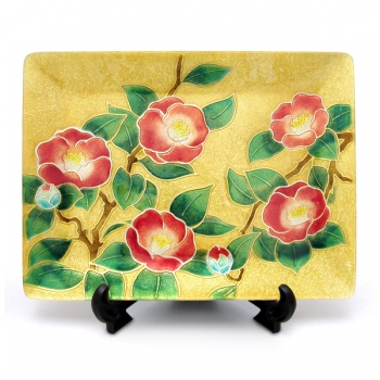 2936 七宝焼金地双鶴角皿5客