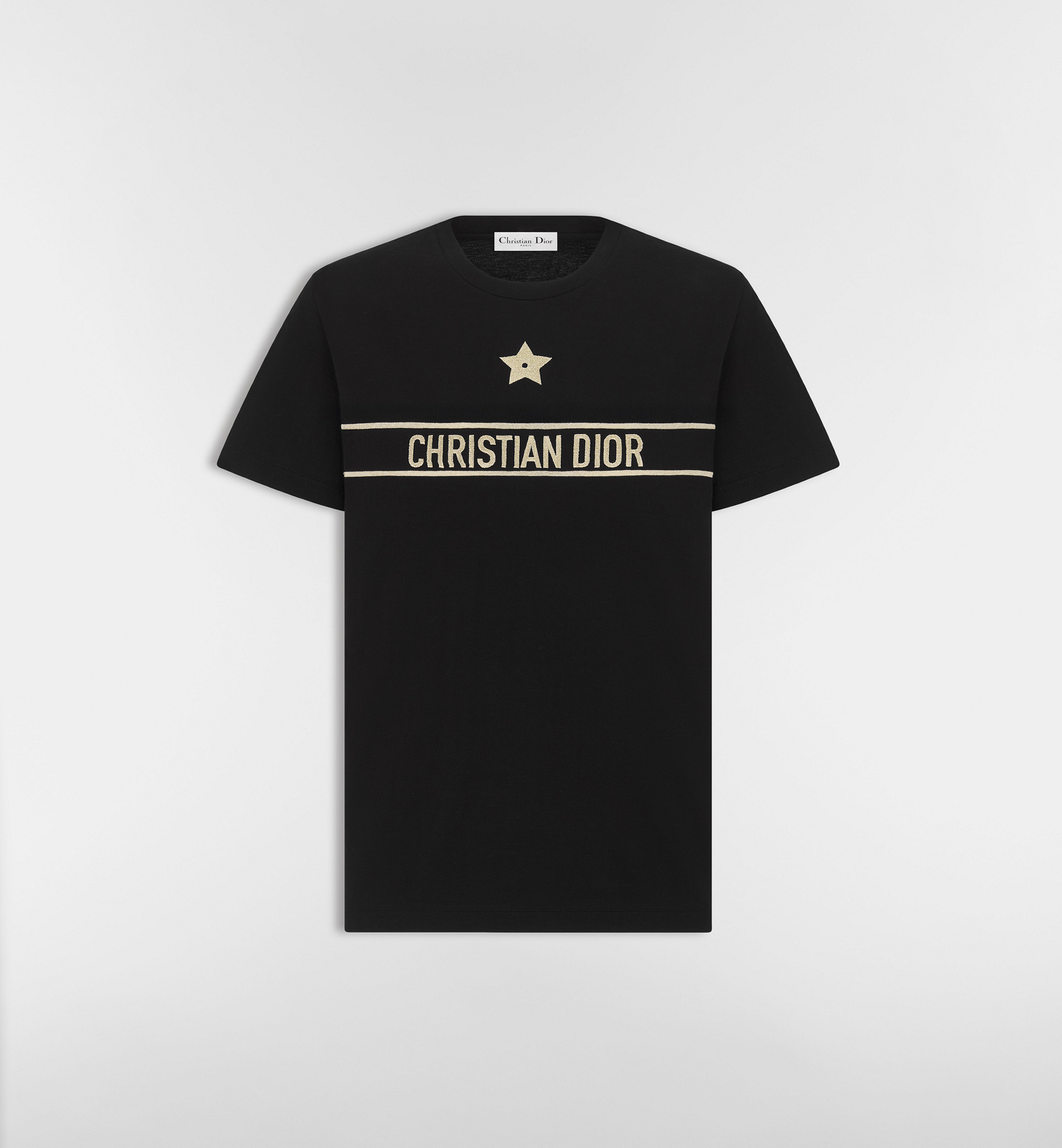 Embroidered T-Shirt Black and Gold-Tone Cotton-Blend Jersey | DIOR