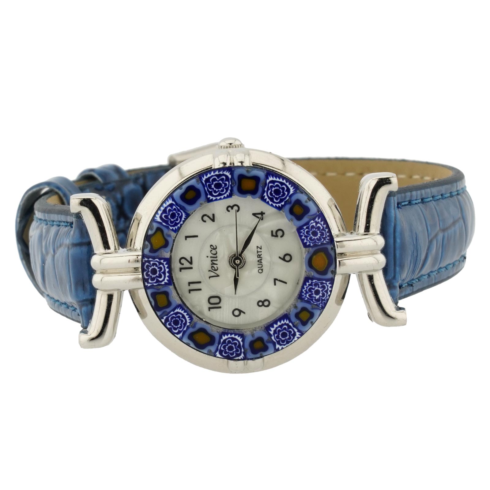 Murano Watches | Murano millefiori watch with leather band - blue