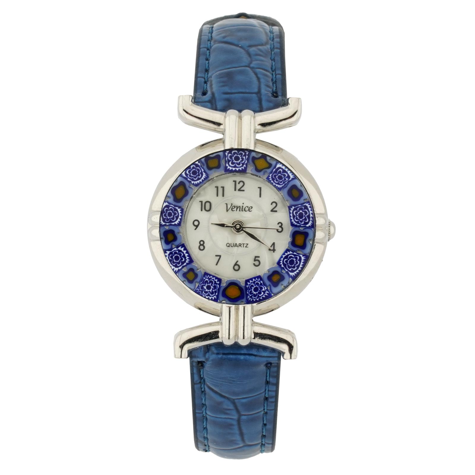 Murano Watches | Murano millefiori watch with leather band - blue