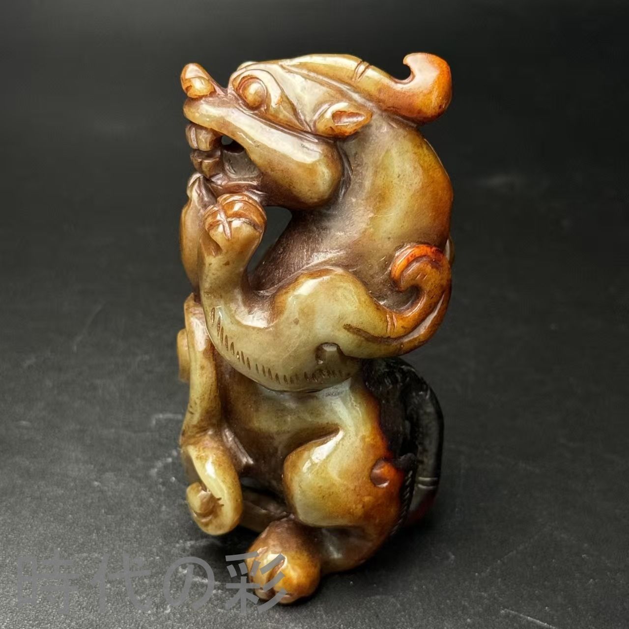 古玉彫 和田玉 唐物 ◇和田玉彫り 馬上有福手把件◇