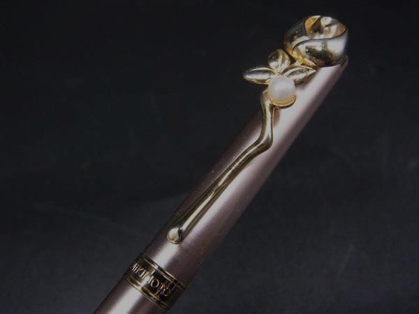 MIKIMOTO ミキモト 本真珠 パール約2mm 薔薇柄 ツイスト式 ボールペン
