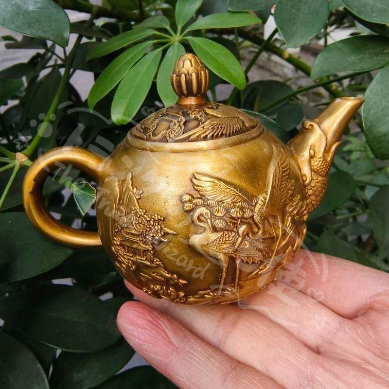 銅器 仙鶴茶壺 茶道具 置物 彫刻 工芸品 家具 装飾品 美術品 銅器 仙鶴