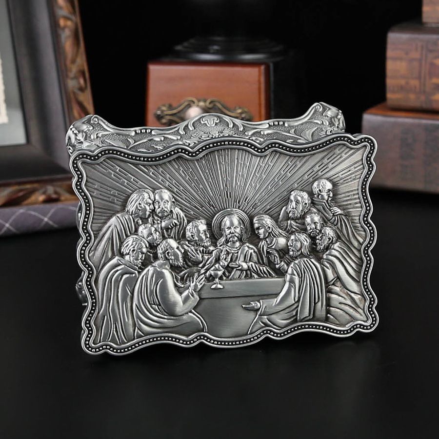 新品未使用 古代エジプト風バラ柄四角形ジュエリーボックス 金属製個性