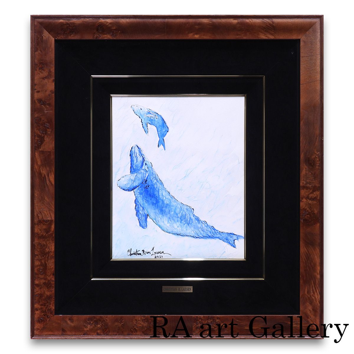 ラッセン スケッチ オリジナル4号大 動物画 保証書付 クジラ 海 マリン