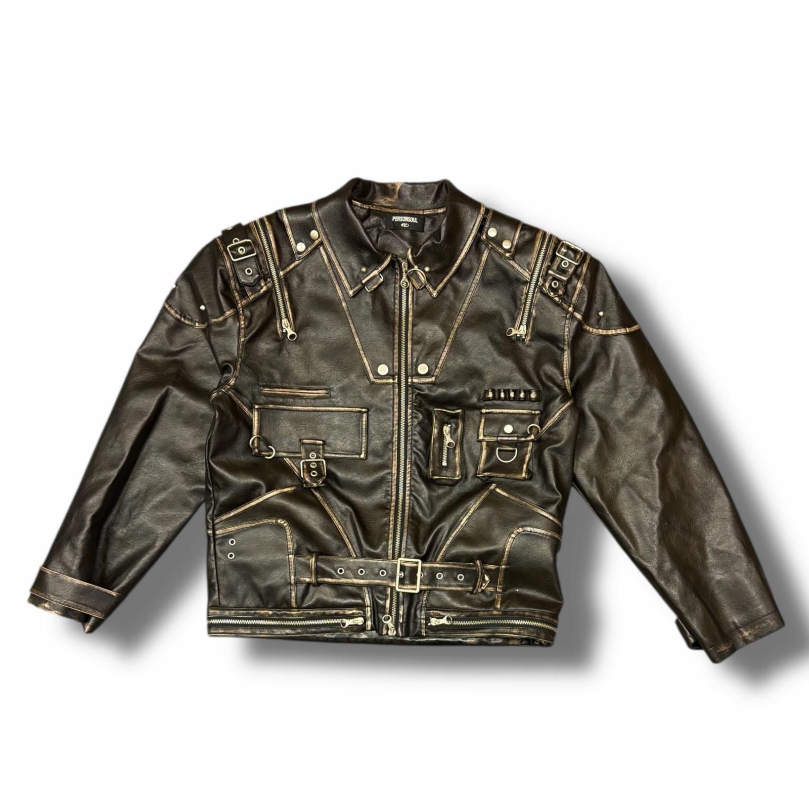 参考上代50800円 personsoul ブラッシュ レザー ジャケット 革ジャン