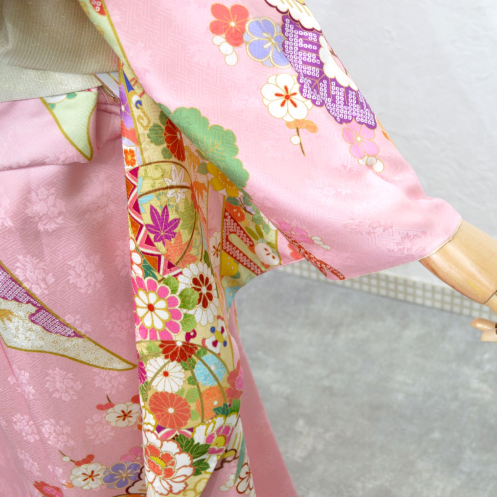 振袖フルセット6点15800円サイズM金駒刺繍正絹 振袖フルセット